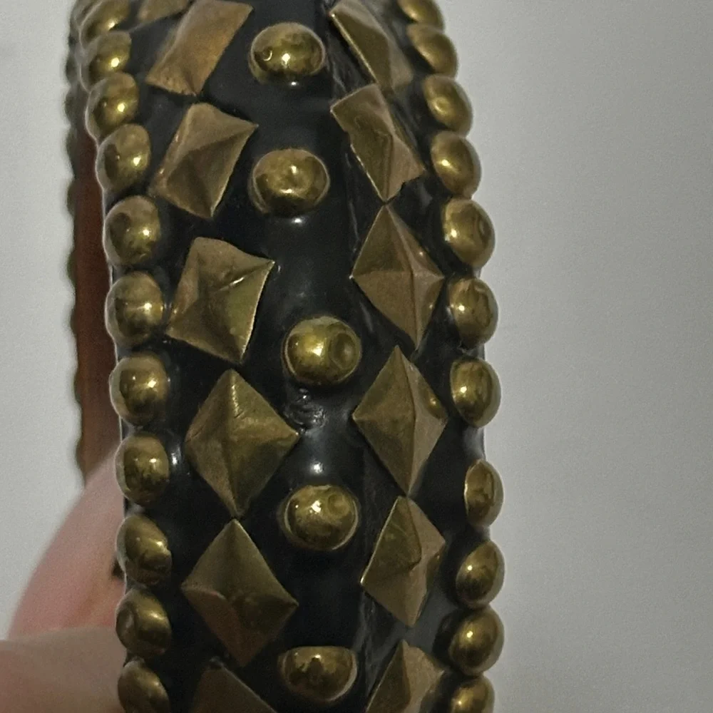 Artisan Studded Black and Gold wooden Bangle from Etsy - Picture 3 of 5